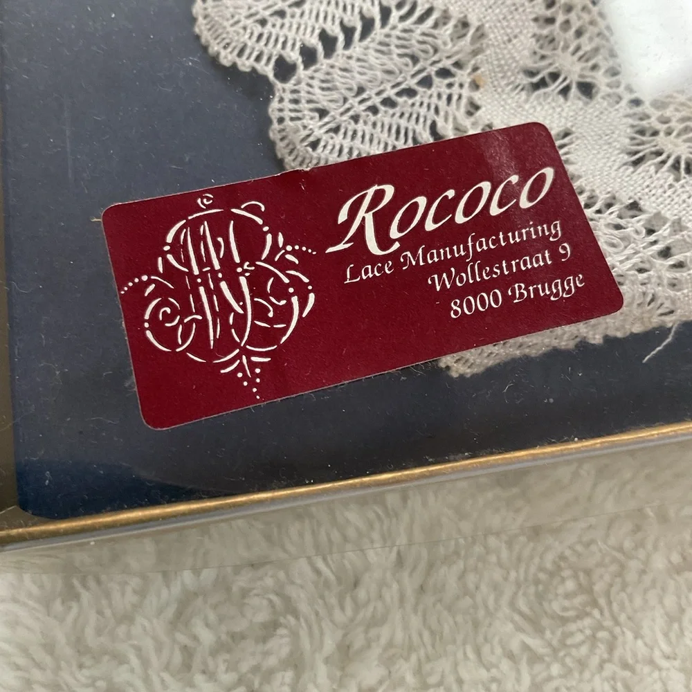 Vintage Bruges Belgium Bobbin Lace Handkerchief Rococo Boxed Linen Bridal Hankie